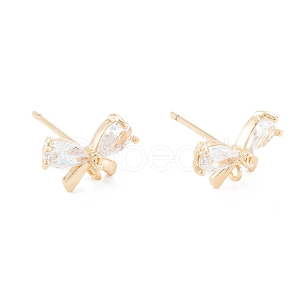 Brass Micro Pave Clear Cubic Zirconia Stud Earring Findings KK-D063-15G-1
