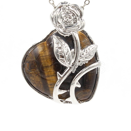 Valentine's Day Theme Natural Tiger Eye Pendants PW-WG95847-03-1