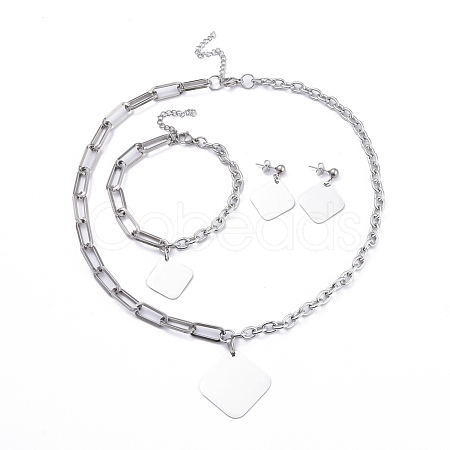 304 Stainless Steel Paperclip Chains & Cable Chain Jewelry Sets SJEW-K153-11P-1