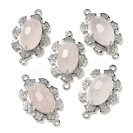 Natural Rose Quartz Faceted Oval Connector Charms G-G181-06P-10-1