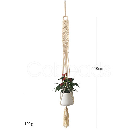 Bohemian Handmade Woven Cotton Hanging Planter with Tassels Tapestry PW23011804589-1
