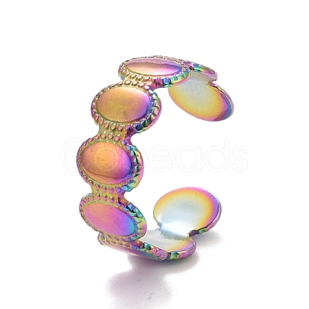 Ion Plating(IP) Rainbow Color 304 Stainless Steel Oval Wrap Open Cuff Ring for Women RJEW-C025-05M-1