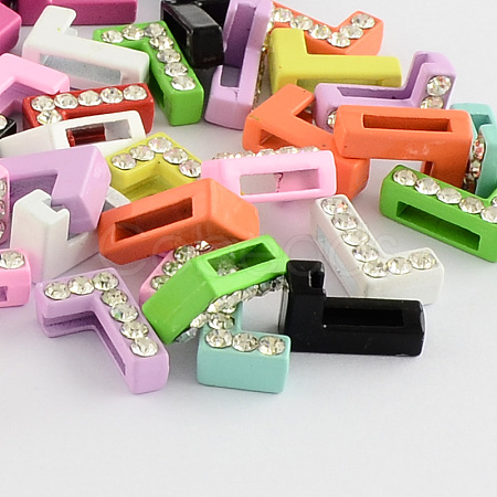 Mixed Color Zinc Alloy Grade A Rhinestone Letter Slide Charms ALRI-S130-L-1