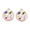 Printed Rack Plating Alloy Enamel Pendants, Golden, Flat Round with Eye & Heart Charm, Colorful, 28.5x25x4mm, Hole: 1.8mm