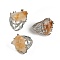 Nuggets Natural Citrine Finger Rings, Platinum Tone Brass Adjustable Rings, 21~24mm, Inner Diameter: 18mm