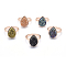 Electroplate Natural Druzy Quartz Crystal Finger Rings, with Eco-Friendly Brass Findings, Lead Free & Cadmium Free, Long-Lasting Plated, Flat Round, Size 7, Real Rose Gold Plated, Mixed Color, 17mm