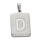 Non-Tarnish 304 Stainless Steel Pendants, Rectangle with Alphabet, Letter.D, 30x20x1.5mm, Hole: 3x6mm