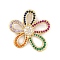 Brass Micro Pave Cubic Zirconia Pendants, Real 18K Gold Plated Flower Charms, Colorful, 30x30x6mm, Hole: 4.5x2.5mm