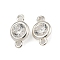 925 Sterling Silver Connector Charms, with Cubic Zirconia, Flat Round, Silver, 8.8x5x2.6mm, Hole: 1mm