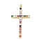 Real 18K Gold Plated Brass with Glass Pendants, Cross, Colorful, 51x28x4mm, Hole: 3.1x2.8mm