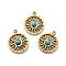 304 Stainless Steel Pave Dyed Synthetic Turquoise Sun Charms, Real 14K Gold Plated, 14.5x12x3mm, Hole: 1.4mm