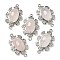 Natural Rose Quartz Faceted Oval Connector Charms, Rack Plating Brass Micro Pave Clear Cubic Zirconia Flower Links, Platinum, 25.5x16x7mm, Hole: 1.2mm