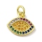 Brass Micro Pave Cubic Zirconia Charms, Real 18K Gold Plated, Eye Charms, Colorful, 11.5x12.5x2mm, Hole: 3mm