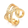 Rack Plating Bras Criss Cross Open Cuff Ring with Cubic Zirconia RJEW-D004-01G-3