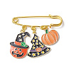 3Pcs 3 Style Halloween Theme Pumpkin & Moon & Bat & Ghost Alloy Enamel Charms Safety Pin Brooches JEWB-BR00095-2