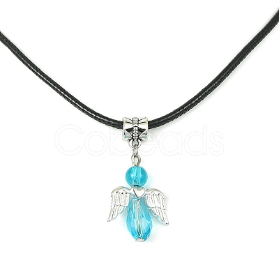 Angel Shape Alloy with Glass Pendant Necklaces NJEW-JN04560-04-1