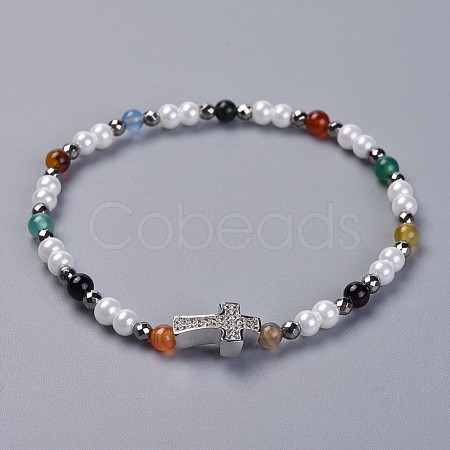 Glass Pearl Stretch Bracelets BJEW-JB04314-07-1