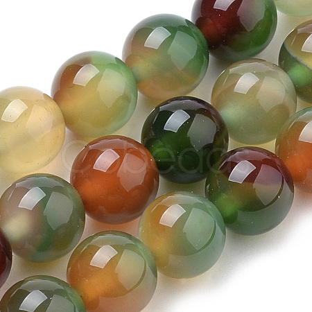 Natural Peacock Green Agate Beads Strands G-S259-16-8mm-1