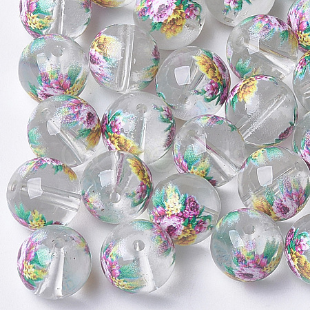 Printed & Spray Painted Transparent Glass Beads GLAA-S047-04B-06-1