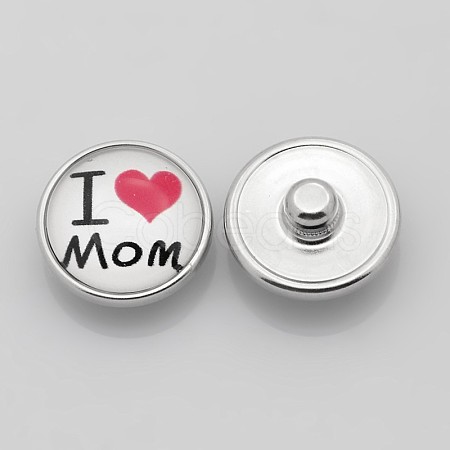 Flat Round with I Love Mom Platinum Plated Brass Jewelry Snap Buttons for Mother's Day SNAP-A050-20mm-M01-NR-1