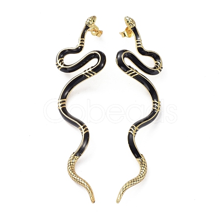 Real 18K Gold Plated Vivid Snake Enamel Stud Earrings EJEW-B007-01G-1