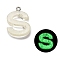 Luminous Resin Pendants, Glow in the Dark, with Platinum Plated Loop, Letter, Letter S, 21~24x5.5~28x5~5.5mm, Hole: 1.8mm