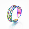 Rainbow Color 304 Stainless Steel Curb Chain Shape Cuff Ring RJEW-N038-037M-2