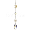 Glass Crystal Balls & Brass Sun Moon Pendant Ornament HJEW-JM02158-4