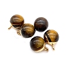 Natural Tiger Eye Round Charms with Golden Plated Metal Findings PW-WG96610-06-1