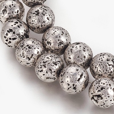 Electroplated Natural Lava Rock Beads Strands G-P400-05AS-1