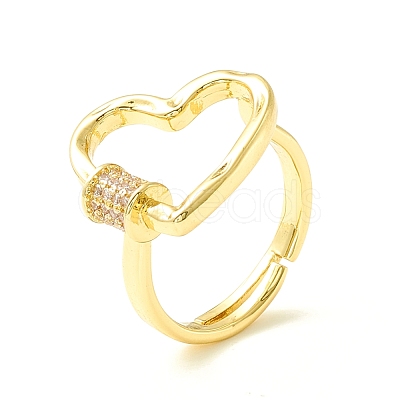 Clear Cubic Zirconia Open Heart Adjustable Ring for Women ZIRC-P096-01G-1