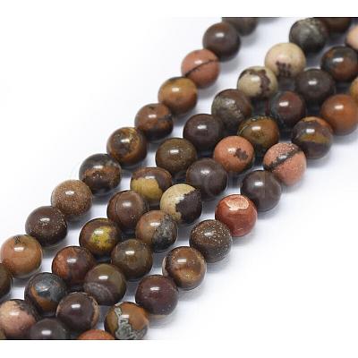 Natural Chinese Writing Stone Round Bead Strands G-P070-12-10mm-1