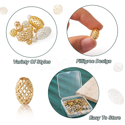 Kissitty 105Pcs 12 Styles Brass Hollow Beads KK-KS0001-27-1