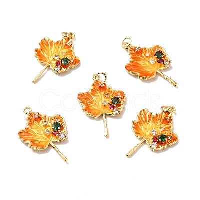 Autumn Theme Rack Plating Brass Micro Pave Cubic Zirconia Pendants X-KK-M230-19G-1