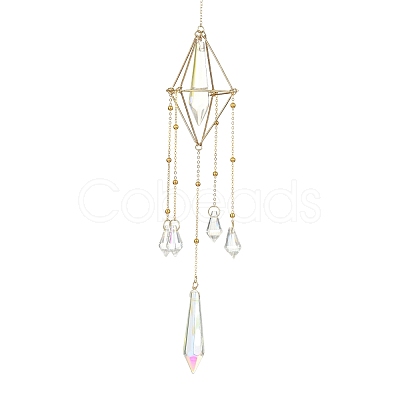 Glass Bullet with Brass Chains Hanging Pendant Decorations HJEW-JM01299-1