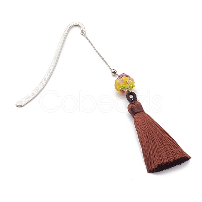 Metal Bookmark Gift with Polyester Tassel Big Pendant Decorations AJEW-JK00167-04-1