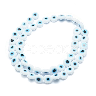 Handmade Evil Eye Lampwork Flat Round Bead Strands X-LAMP-L058-6mm-14-1