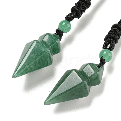 Natural Green Aventurine Conical Pendulum Pendant Necklace with Nylon Cord for Women NJEW-B106-01C-1