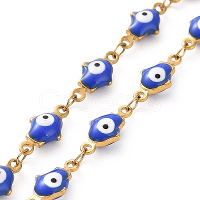 Enamel Hamsa Hand with Evil Eye Link Chains CHS-G023-01G-03-1