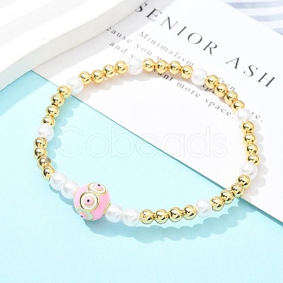 Brass Beaded Stretch Bracelets for Women BJEW-G736-03B-1