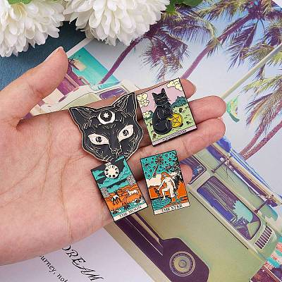 7Pcs 7 Style Alloy Enamel Tarot Brooches JEWB-SZ0001-54-1