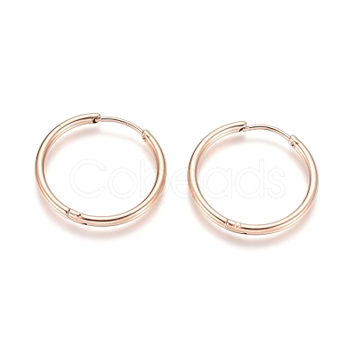 Ion Plating(IP) 304 Stainless Steel Huggie Hoop Earrings EJEW-F111A-25mm-RG-1