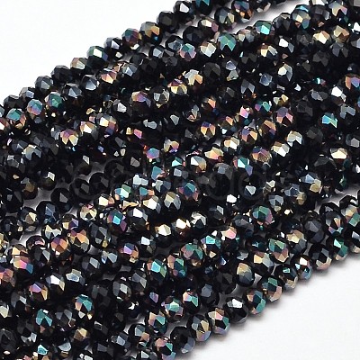 Faceted Rondelle Half Rainbow Plated Electroplate Glass Beads Strands EGLA-J134-3x2mm-HR19-1