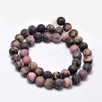 Frosted Natural Rhodonite Round Bead Strands G-F266-13-8mm-1