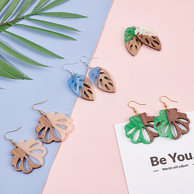 SUPERFINDINGS DIY 6 Pairs Leaf and Flower Wood Earring Makings DIY-FH0002-02-1