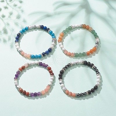 Natural & Synthetic Mixed Gemstone Round Beaded Stretch Bracelet for Women  BJEW-JB08336-1