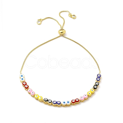 Enamel Evil Eye Beaded Slider Bracelet with Clear Cubic Zirconia Tiny Charms BJEW-G663-05G-1