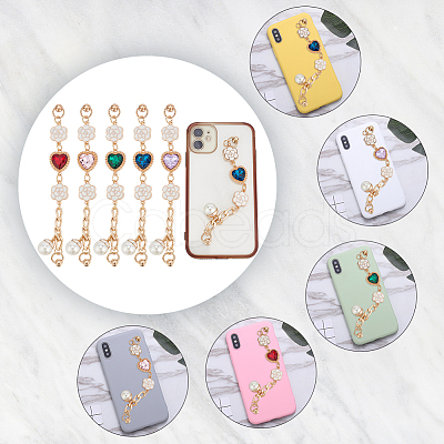 WADORN 5 Sets 5 Colors Retro Love Heart Jewelry Phone Case Chain Strap AJEW-WR0001-40-1