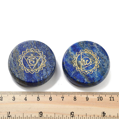 Natural Lapis Lazuli Flat Round with Chakra Sign Figurines Display Decorations DJEW-K025-01D-1