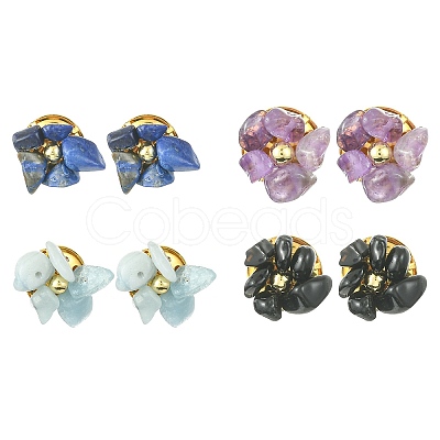 Natural Mixed Gemstone Chips Beaded Flower Stud Earrings EJEW-JE05282-1